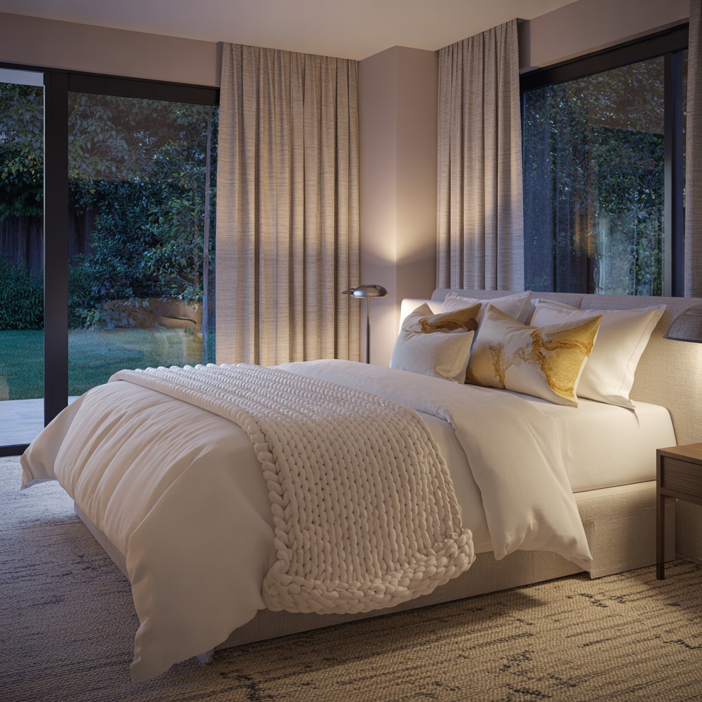 Bedroom with premium textile decoration